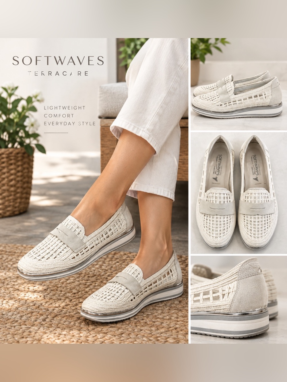 Softwaves White Woven Loafers EU 39 US 8.5